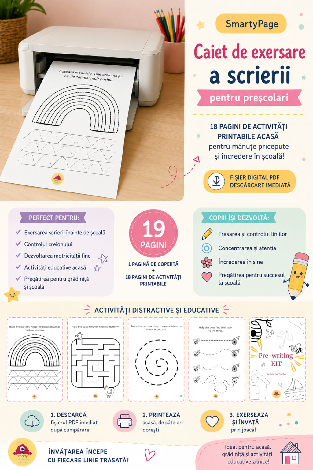 Primii Pași Spre Scris —Kit Activități Pre-Scriere Preșcolari